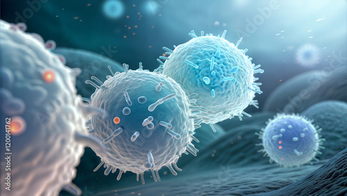 Visualization of immune system fighting viral infection, health protection concept