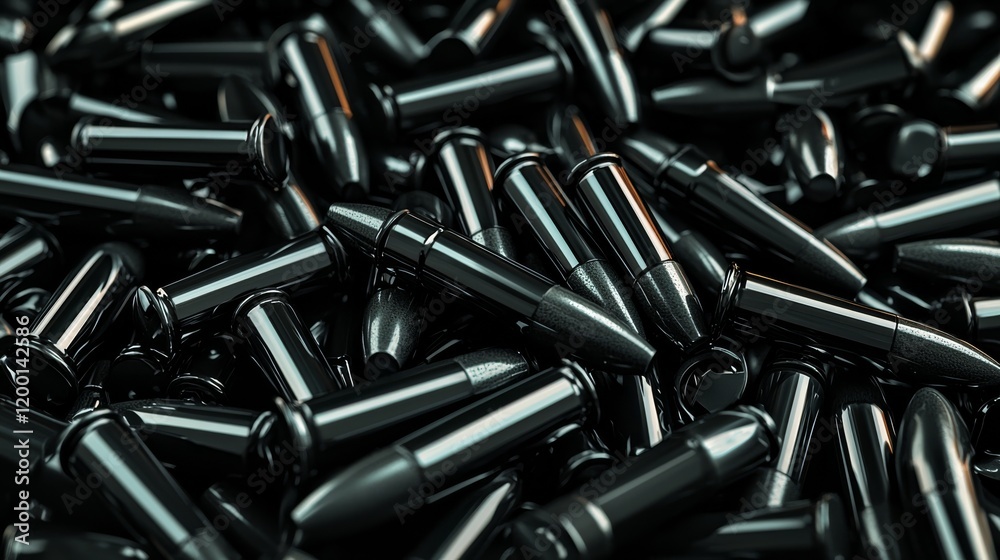 Black bullets lined up ready for use. Black bullets lined up ready for use.