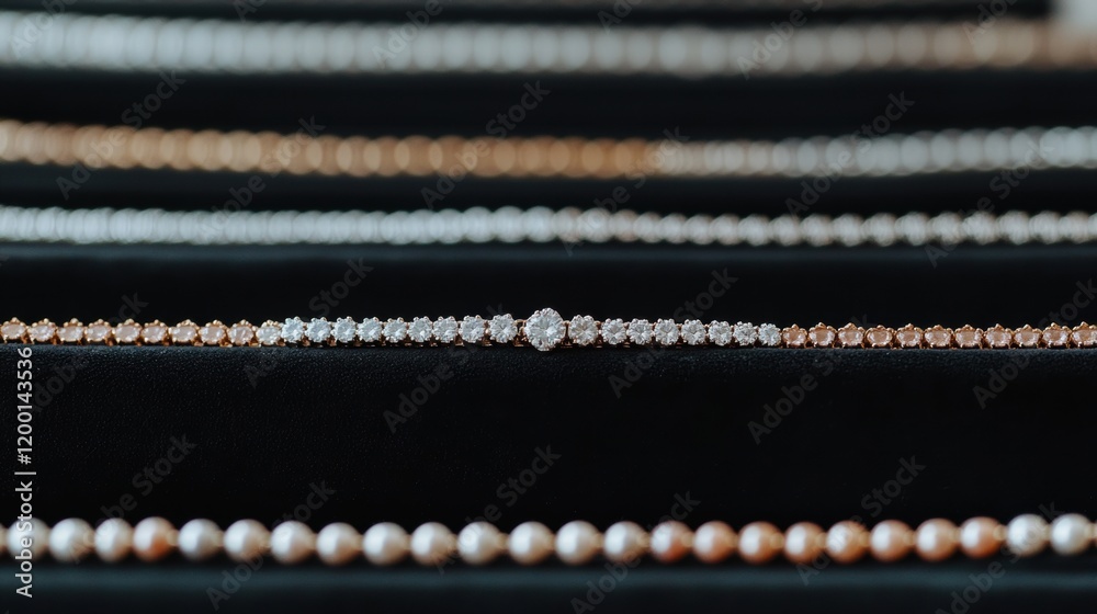 Trend jewelry with diamond and pearl necklaces on black velvet. Elegance, luxury, and timeless fashion concepts. Trend jewelry with diamond and pearl necklaces on black velvet. Elegance, luxury, and timeless fashion concepts.