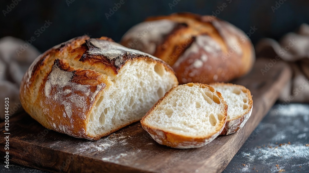 Fresh soft white bread sliced on wooden board. Fresh soft white bread sliced on wooden board.