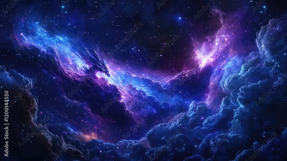 Fototapeta premium Cosmic Dragon Soaring Through Nebula Clouds