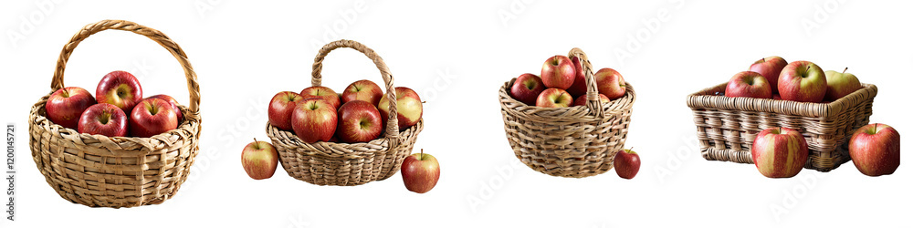 Basket of Fresh Red Apples sets on transparent Background Basket of Fresh Red Apples sets on transparent Background