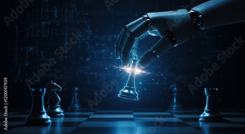 An AI hand moves a king on a chessboard, representing the connection between artificial intelligence and creativity