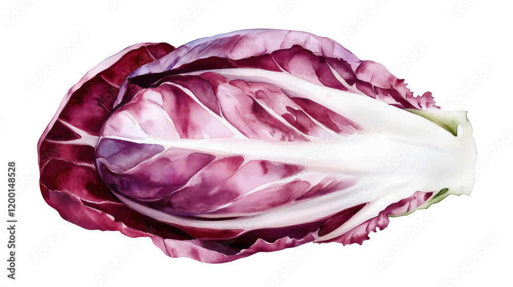 Obraz premium watercolor illustration of one single red radicchio isolated on white background