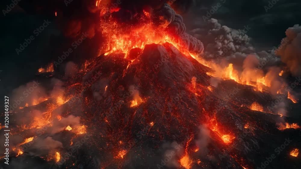 A dramatic volcanic eruption with lava flowing and smoke billowing, showcasing the power of nature. A dramatic volcanic eruption with lava flowing and smoke billowing, showcasing the power of nature.