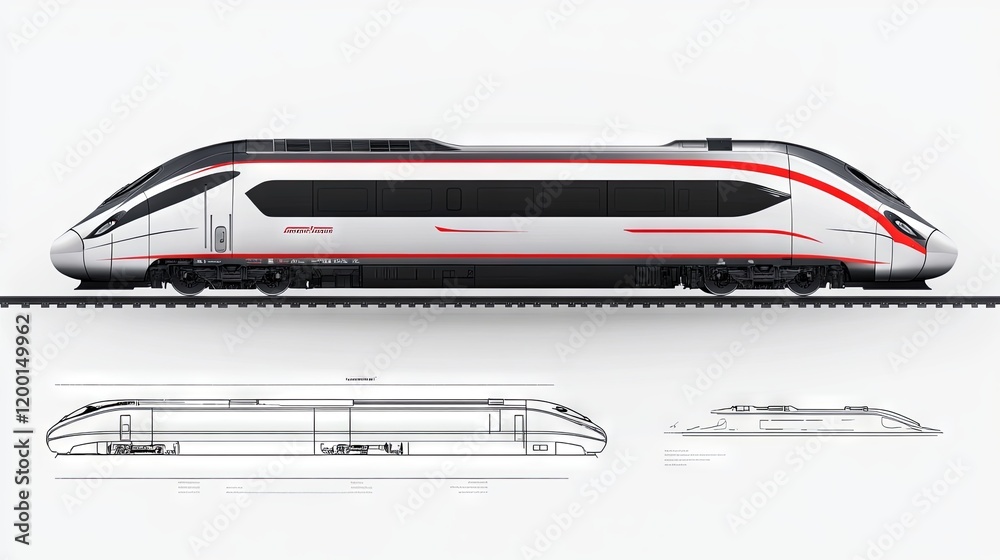 Fototapeta premium Modern high-speed trains, set against a white background