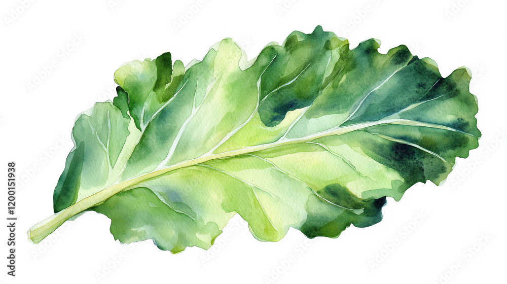 custom made wallpaper toronto digitalwatercolor illustration of one single green kale leaf isolated on white background