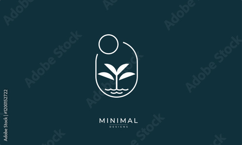 Minimal Palm tree logo with wave and sun 