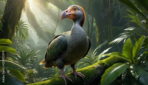 Dodo Bird in Lush Tropical Forest: A Serene Artistic Rendering photo