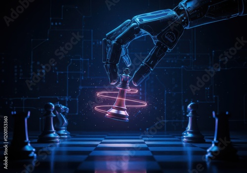 An AI hand moves a king on a chessboard, representing the connection between artificial intelligence and creativity