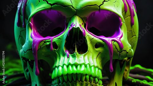 Eerie Neon Skull with Dripping Slime photo