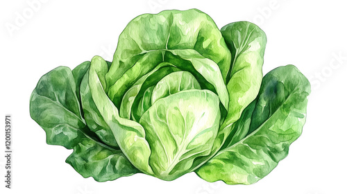 Wallpaper Mural watercolor illustration of one single green lettuce isolated on white background Torontodigital.ca
