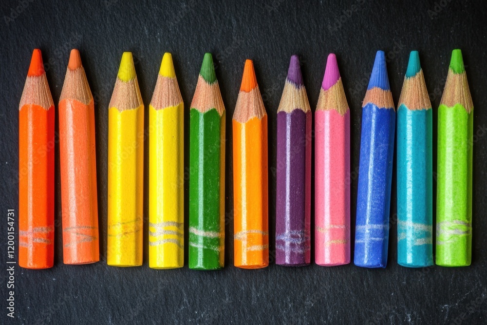 Black background with colorful crayons on the left side of the image, in a flat lay composition The rainbow-colored pencils stand out against the black backdrop Generative AI Black background with colorful crayons on the left side of the image, in a flat lay composition The rainbow-colored pencils stand out against the black backdrop Generative AI