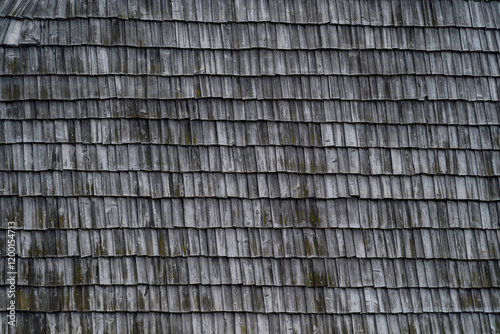 Wooden shakes (Wood shingle) historic roof as texture.