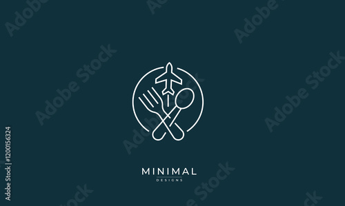 Minimal plane logo with fork & and knife / travel food logo