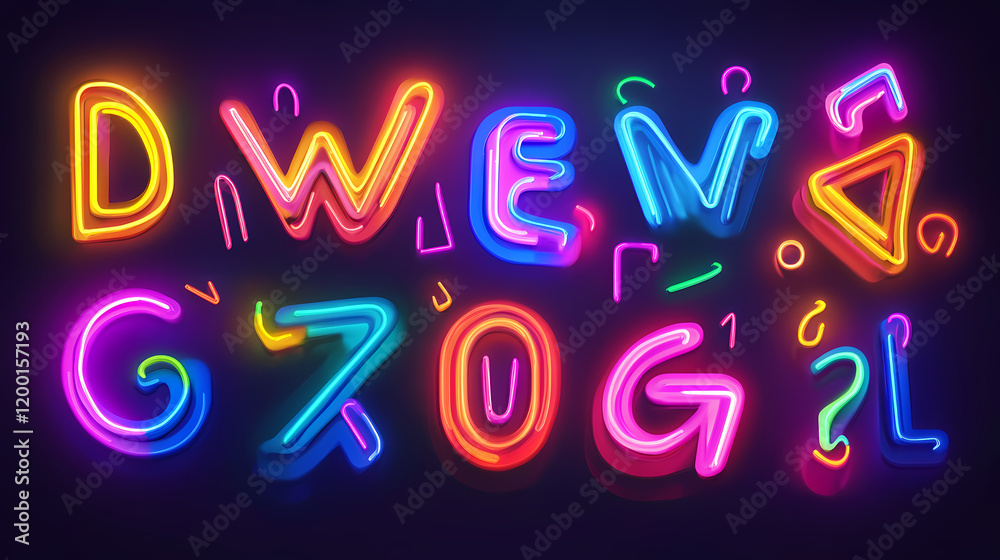 Vibrant neon lights in colorful letters. Urban Neon Aesthetic. Illustration Vibrant neon lights in colorful letters. Urban Neon Aesthetic. Illustration