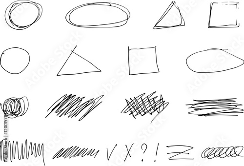 Set black curve hand drawn crribble elements doodle line Abstract borders Abstract curved dividers Scribbles Curved geometric shapes Hand drawn Isolated on white background Manifestation subconscious