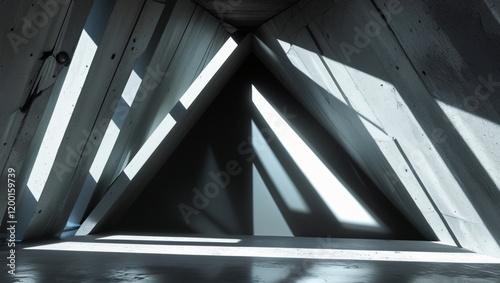 Surreal Black and White Photography of Concrete and Steel Structure with Iridescent Broken Glass Effects and Volumetric Light