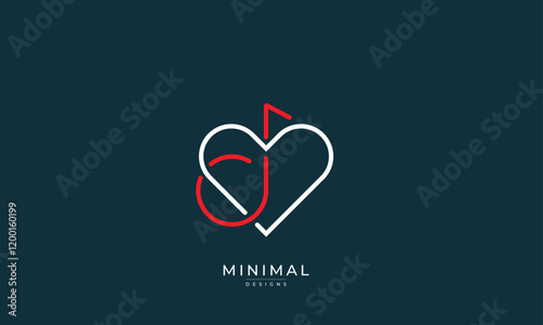 Minimal Heart logo with a Music note / love music logo 