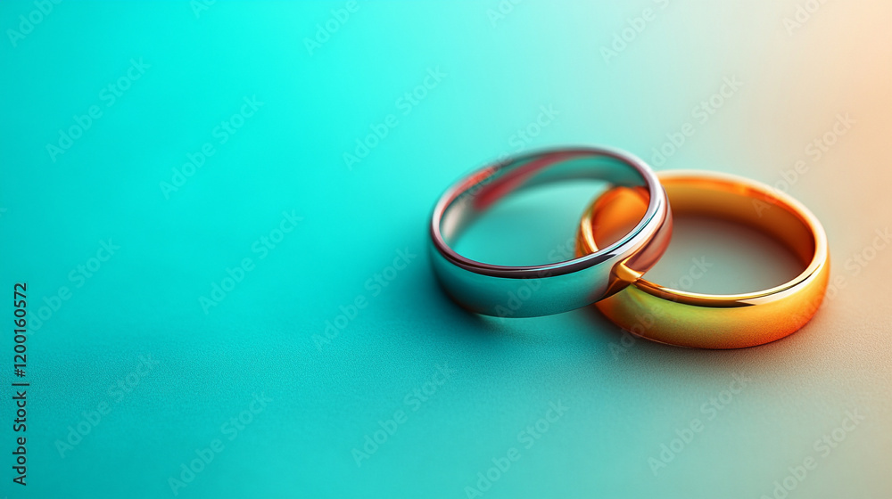 Close-up top view of two elegant wedding rings on a soft pastel color background with ample space for copy, symbolizing love, commitment, and romance, modern and dreamy engagement rings captured with Close-up top view of two elegant wedding rings on a soft pastel color background with ample space for copy, symbolizing love, commitment, and romance, modern and dreamy engagement rings captured with