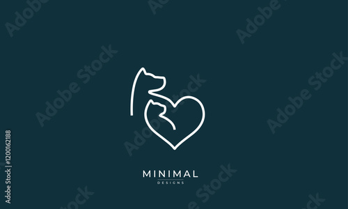 Minimal Cat & dog logo with a love heart / pet love logo / vets love logo 