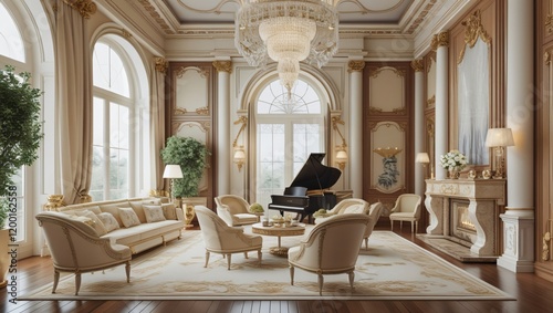 Elegant Neoclassical Style Living and Dining Room Design with Timeless Sophistication