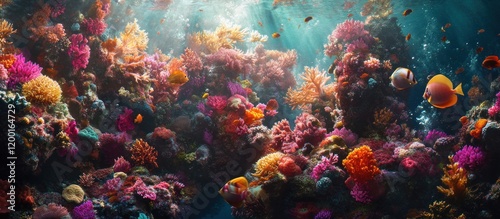 Wallpaper Mural Colorful corals and fish swim in clear water with sunbeams shining above, ideal for ocean themed content Torontodigital.ca