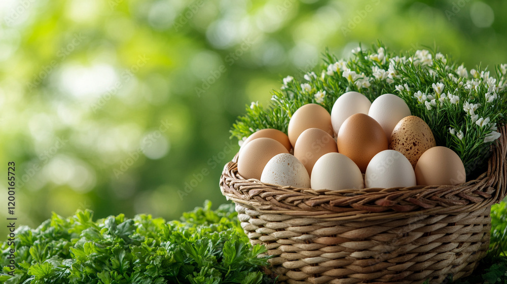 Freshly collected eggs in a woven basket symbolizing abundance renewal and sustainability with a chicken in a rustic farm setting modern blurred background for versatile compositions
Freshly collected eggs in a woven basket symbolizing abundance renewal and sustainability with a chicken in a rustic farm setting modern blurred background for versatile compositions
