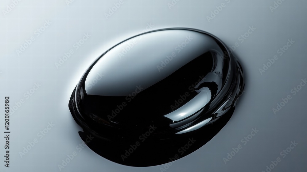 Close up view of a single black oil drop on smooth surface reflecting light. Generative AI Close up view of a single black oil drop on smooth surface reflecting light. Generative AI