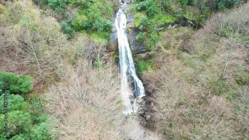 Aerial waterfall and forest