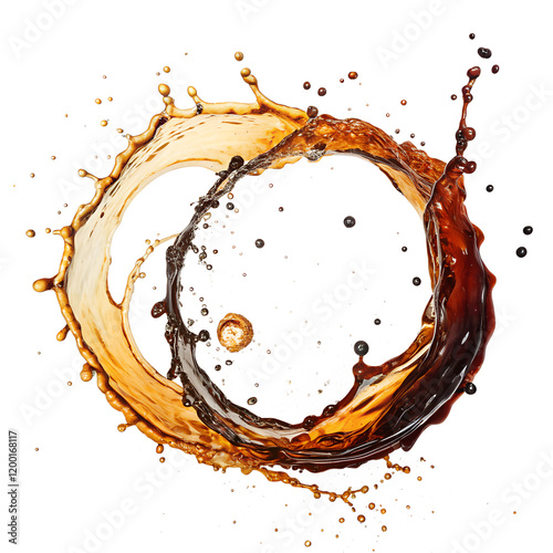 Colorful Liquid Splashes in a Circular Shape, Isolated on Transparent Background. PNG
