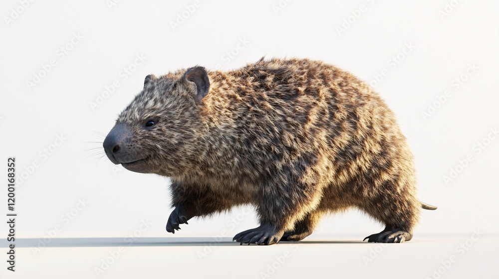 Obraz premium A detailed rendering of a cute, medium-sized wombat walking gracefully across a light background.