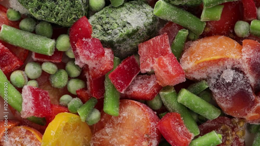 liced red yellow tomatoes and paprika green vegetables frozen food zoom