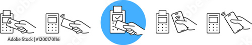Set of wireless payment technology NFC linear icons. Contactless payment symbols. NFC contactless payment sign. NFC payment using smartphone or credit card icons.