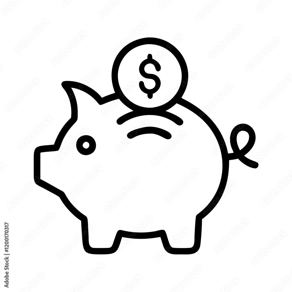 piggy bank icon, piggy bank line art - simple line art of piggy bank, perfect for piggy bank logos and icons and themed design piggy bank icon, piggy bank line art - simple line art of piggy bank, perfect for piggy bank logos and icons and themed design