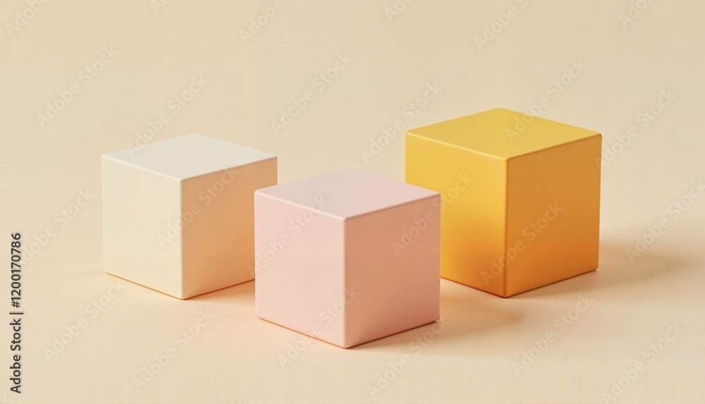 Fototapeta premium Colorful geometric blocks in pastel shades on soft background