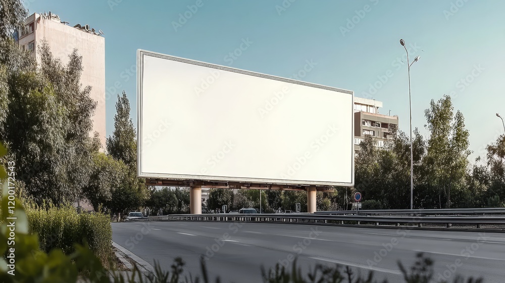 Obraz premium Blank White Highway Billboard, Advertising Mockup With Urban Landscape Background For Your Design