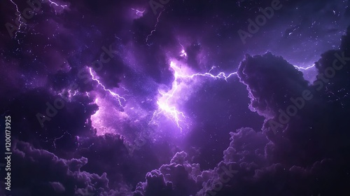 Flashes of lightning and rumbles of thunder in the night sky, with purple clouds as the backdrop.