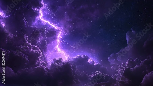 Flashes of lightning and rumbles of thunder in the night sky, with purple clouds as the backdrop.