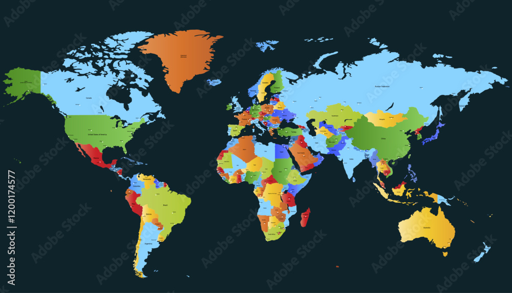 Fototapeta premium World map. Color modern vector map. Silhouette map