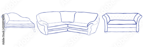 hand drawn line art vector of sofa seat. 