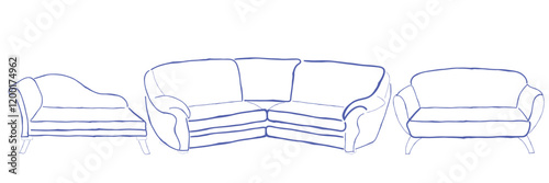 hand drawn line art vector of sofa seat. 