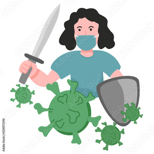 Medical people fighting virus, medical warrior against virus