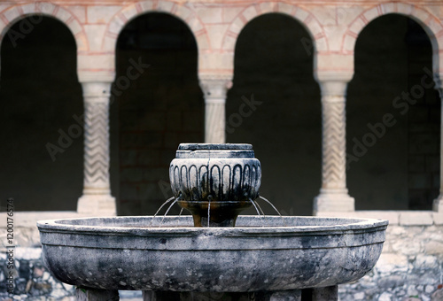 Cistercian Abbey of Santa Maria di Follina. Stone fountain. Follina. Italy. photo