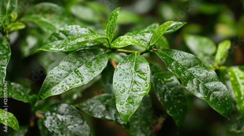 Wallpaper Mural Close Up of Lush Green Leaves with Water Drops - Nature's Freshness Torontodigital.ca