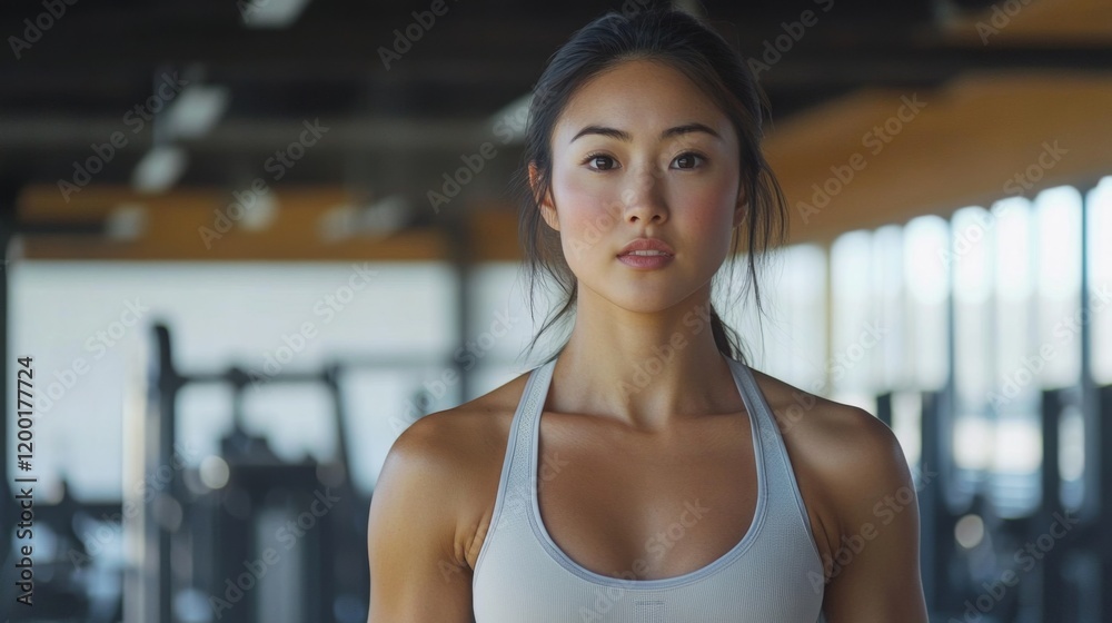 Fototapeta premium Focused Fitness Woman in Gym - Inspiring Strength and Wellness