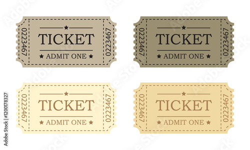 Retro ticket design set template isolated on white background. Admit one. Tickets for cinema, movie, circus, carnival, film, festival, etc. Vector illustration.