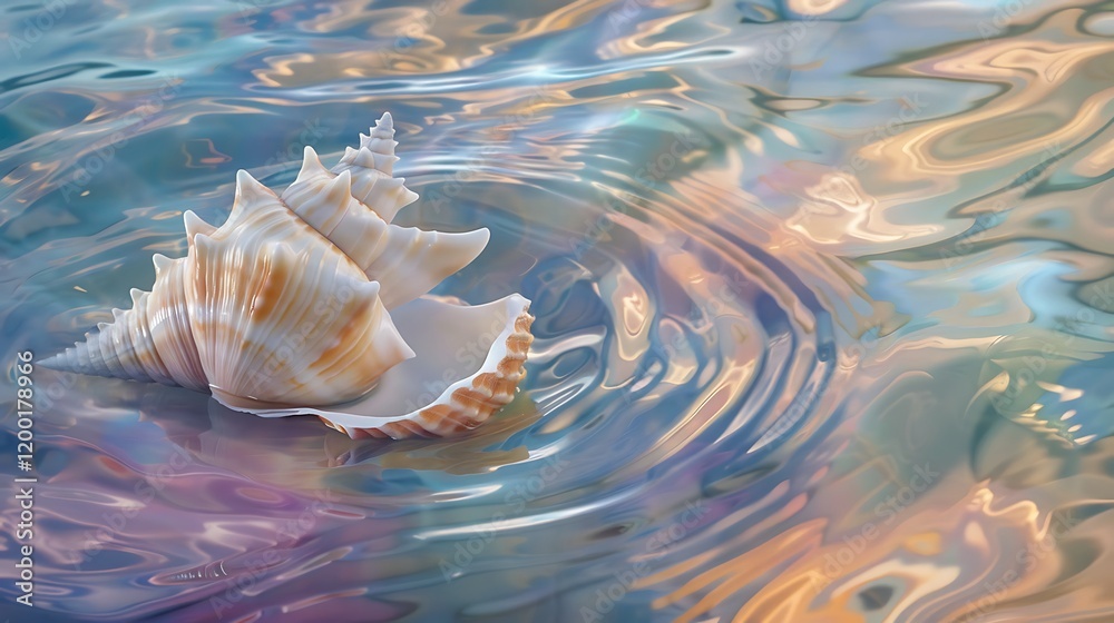 A ghostly seashell floating above an ocean of swirling tie-dye waves. A ghostly seashell floating above an ocean of swirling tie-dye waves.