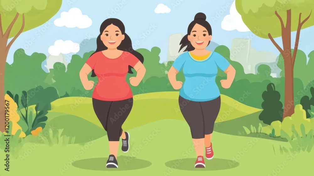 Two Women Enjoying a Scenic Run in the Park Two Women Enjoying a Scenic Run in the Park