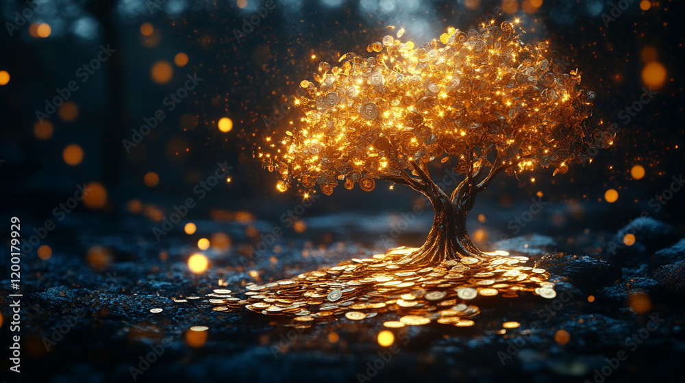 Golden tree made of coins symbolizing cryptocurrency growth and wealth modern financial and investment theme abstract background blurred empty space on the side perfect for captions
Golden tree made of coins symbolizing cryptocurrency growth and wealth modern financial and investment theme abstract background blurred empty space on the side perfect for captions